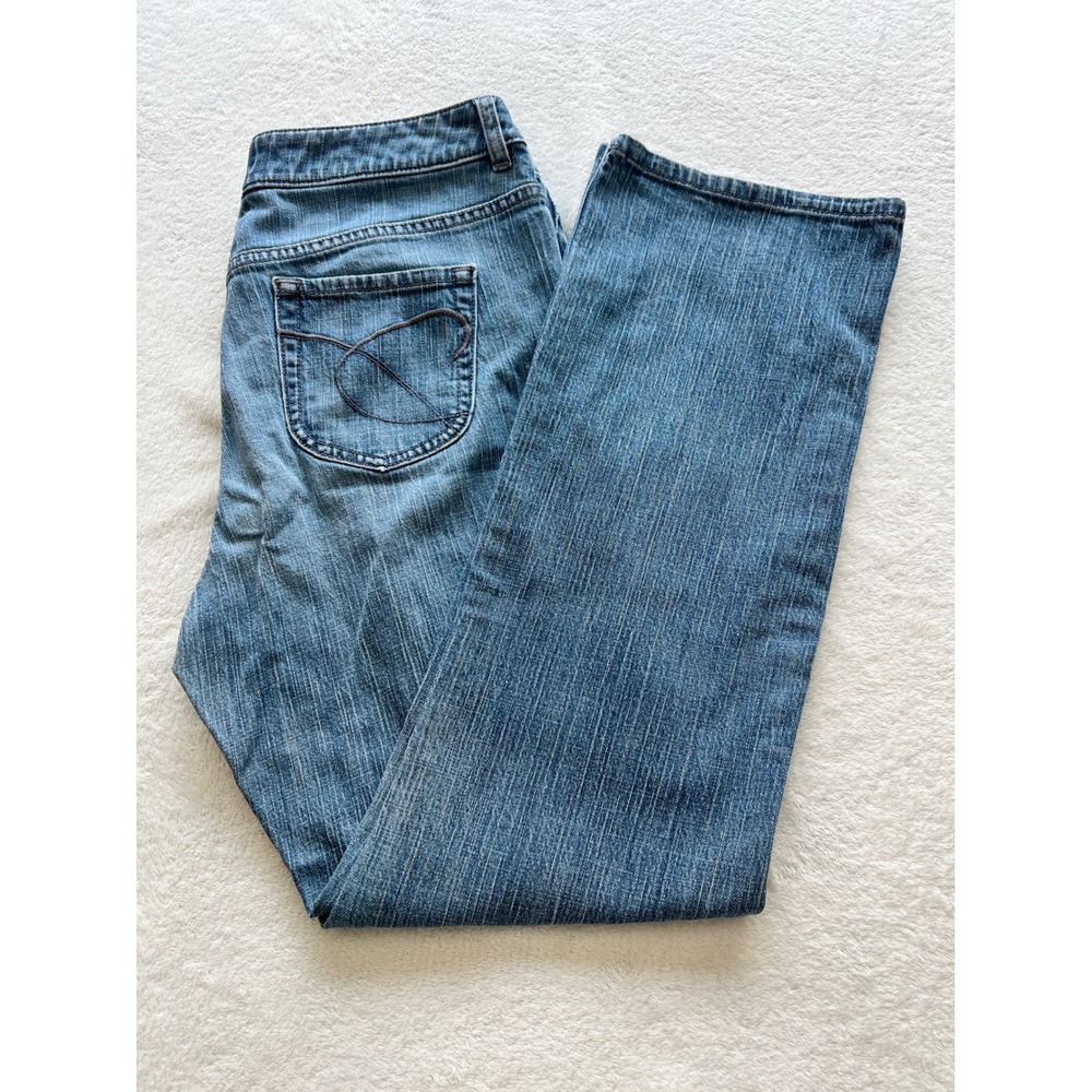 Chicos Platinum Medium Wash Straight Leg Jeans Size 1.5 Regular Blue Denim